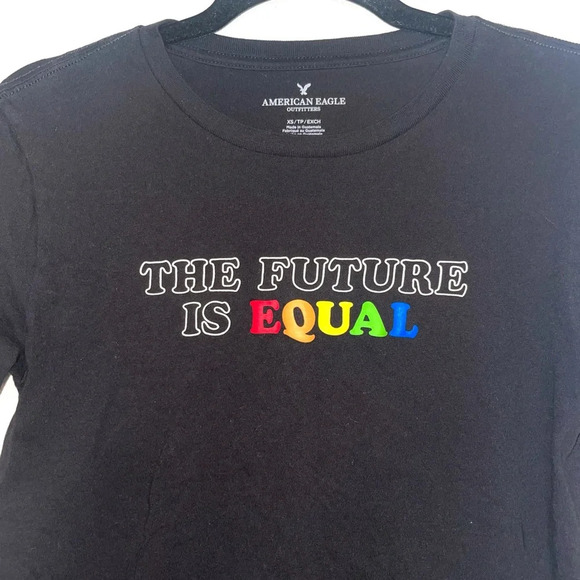 American Eagle 100% Cotton Pride Future is Equal Black Graphic Tee Size Xsmall - Picture 4 of 11